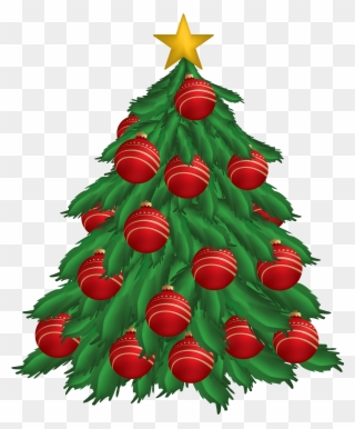 Christmas Tree With Red Christmas Ornaments Png Clipart - Merry Christmas Transparent Png
