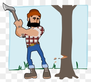 Lumberjack Axe Wood Free Commercial Clipart - Man Cutting Tree Clipart - Png Download