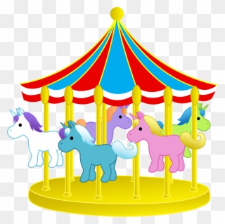 Free Clip Art Of A Colorful Carousel With Cute Ponies - Carnival Clip Art - Png Download