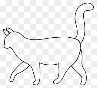 White Cat Outline Clip Art - Cartoon Cat Side View - Png Download