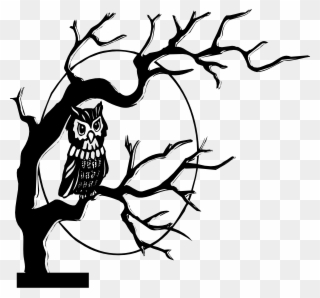 Owl In Tree Silhouette Clip Art - Black And White Clip Art Owl - Png Download