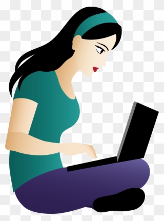 Asian Girl Sitting With Laptop Free Clip Art - Girl With Laptop Cartoon - Png Download