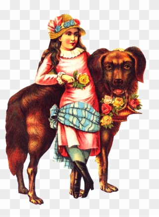Free Victorian Girl Big Dog Clipart - Dog - Png Download