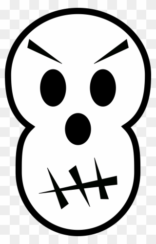 Angry Skull Halloween Black White Line Art Scalable - Emoji Black And White Halloween Clipart
