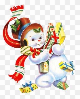 Vintage Snowman With Christmas Presents - Vintage Snowman Png Clipart