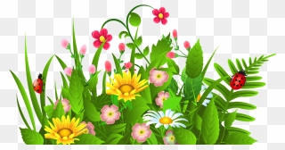 Flowers Clipart Border Flowers Clipart Clipart Spring - Grass With Flower Clipart - Png Download