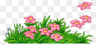 Grass With Flowers Png Clipart - Cartoon Flowers And Grass Transparent Png