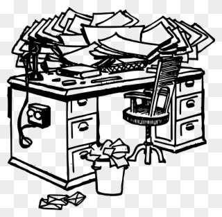 Desk Clipart Research Paper - Messy Desk Clipart Black And White - Png Download