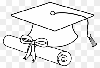 Flying Graduation Caps Clip Art Cap Line - Diploma And Cap Drawing - Png Download