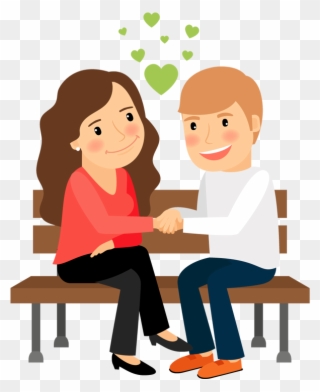 Cartoon Woman And Man Holding Hands Sitting On Park - Cartoon People Sitting On A Bench Clipart