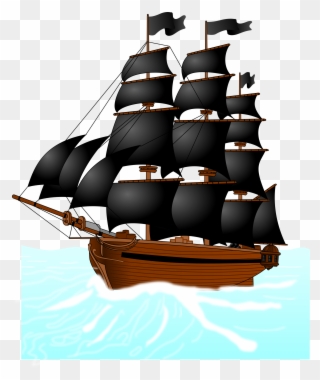 Pirate Ship Outline - Ship With Black Sails Cartoon Clipart