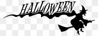 Flying Halloween Witch With Text - Halloween Design Black And White Clipart
