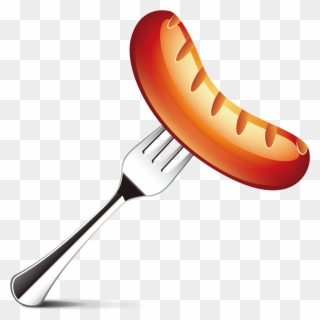 Ketchup Spoon Png Clip Art Black And White - Sausage On Fork Png Transparent Png
