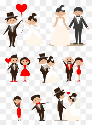 Cartoon Couple Hand Drawn Bride And Groom - Png Wedding Cartoon Clipart Transparent Png