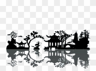China Silhouette Landscape Painting Chinese Wind Courtyard Clipart