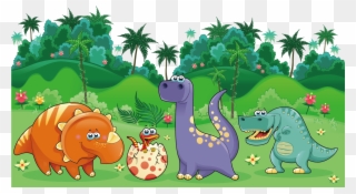 Clipart Dinosaur Landscape - Dinosaurios Animados Con Paisaje - Png Download