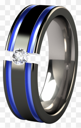 Mens Black And Blue Wedding Rings Abyss Colored - Titanium Solitaire Wedding Band Ring Clipart