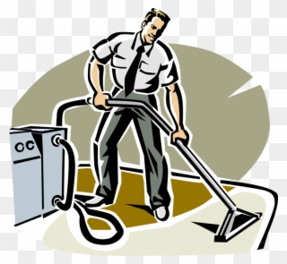 Vector Illustration Of Carpet Cleaner Uses Steam Cleaning - Carpet Cleaning Person Clipart