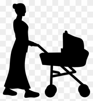 Silhouette, Baby, Mother, Carriage, Push Chair, Care - Mother With Stroller Silhouette Clipart