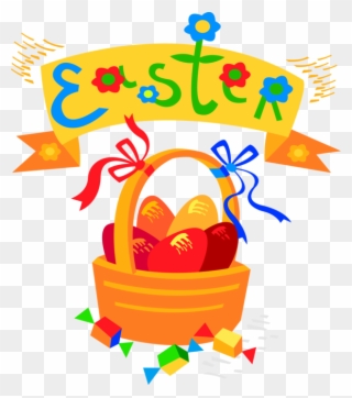 Vector Illustration Of Easter Basket With Colored Eggs - Easter Clipart