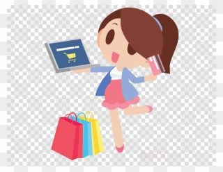 Girl Online Shopping Cartoon Clipart