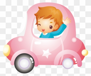 卡通小女孩坐车 - Vector Graphics Clipart