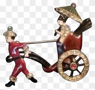 Vintage Signed Coro Enamel Rickshaw Brooch Pin - Figurine Clipart