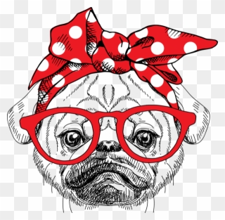 Pug Bandana Tee - Dog Vector Sunglasses Clipart
