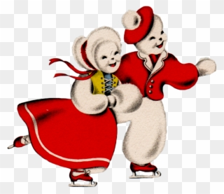 Retro Skating Snow Couple Image - Natale D Amore Clipart