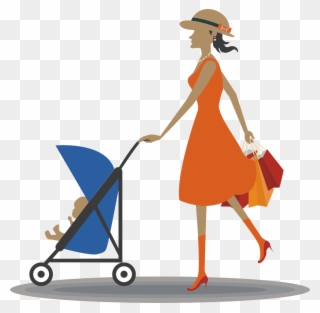 Drawing Infant Computer Icons Woman Pushing Stroller - Baby Vector Trolley Clipart