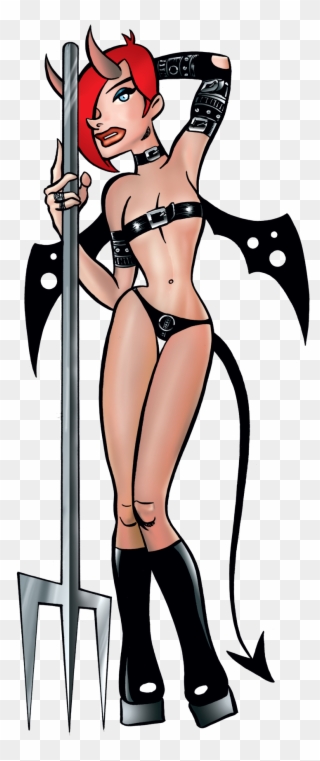 Sexy Goth Girl Hellene Posing Next To Pitchfork - Cartoon Clipart