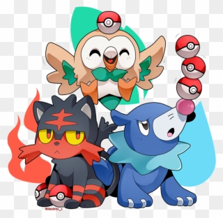 Pokemon Clipart Happy - Popplio Rowlet And Litten - Png Download