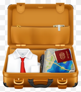 Brown Suitcase With Clothes And Passport Clipart Image - Clothes In Suitcase Png Transparent Png