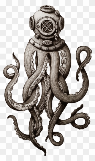 Octopus With Diving Helmet Clipart