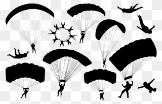 Skydiving Silhouettes Vector - Extreme Sports Clipart
