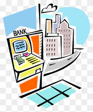 Vector Illustration Of Withdrawing Cash Money From - Bank Clipart