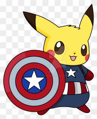 Captain America Clipart Team Captain - Captain Pikachu White Gray Neckline Hoodies - Png Download