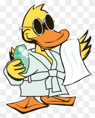 Duck Mascot With Soap And Towel - Quick Quack Car Wash Duck Clipart