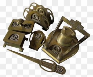 Antique Art Nouveau Desk Set, Inkwell, Letter Holder, Clipart