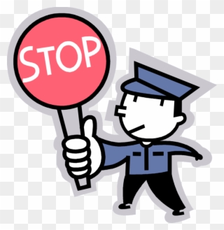 Vector Illustration Of School Crossing Guard Stops - Crossing Guard With Stop Sign Cartoon Clipart