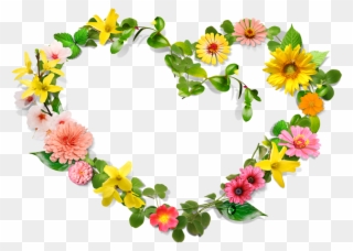 Flower Heart Wreath Clip Art - Flower Heart Border Design - Png Download