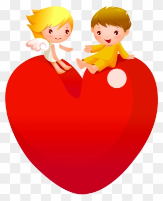 Red Heart With Angels Png Lady A - Cartoon Love Couple Whatsapp Dp Hd Clipart