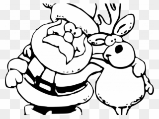 Santa Coloring Clip Art With Clipart And Reindeer Page - Merry Christmas Images Black And White - Png Download