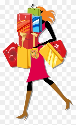 Vector Library Library Bag Woman Clip Art Urban Women - Woman With Shopping Bags Cartoon - Png Download