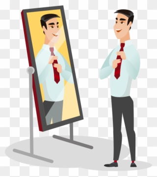 Man Looking In Mirror Illistration - Illustration Clipart