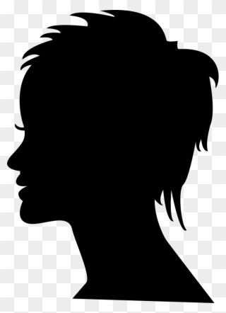 Short Female Hair On Side View Woman Head Silhouette - Black Shadow Head Logo Clipart