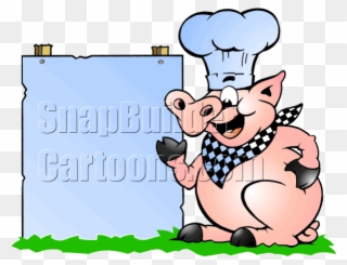 Chef Pig Bbq Holding Blank Board - Cooking Clipart