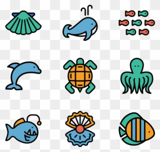 Sea Life Linear Color - Aquarium Icon Clipart