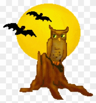 Tree Stump Bats And Moons Free Owls Clip Art Halloween - Owl Gif On Transparent - Png Download