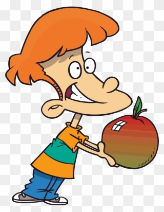 Image Transparent Apple Picking Clipart - Boy With Apple Cartoon - Png Download